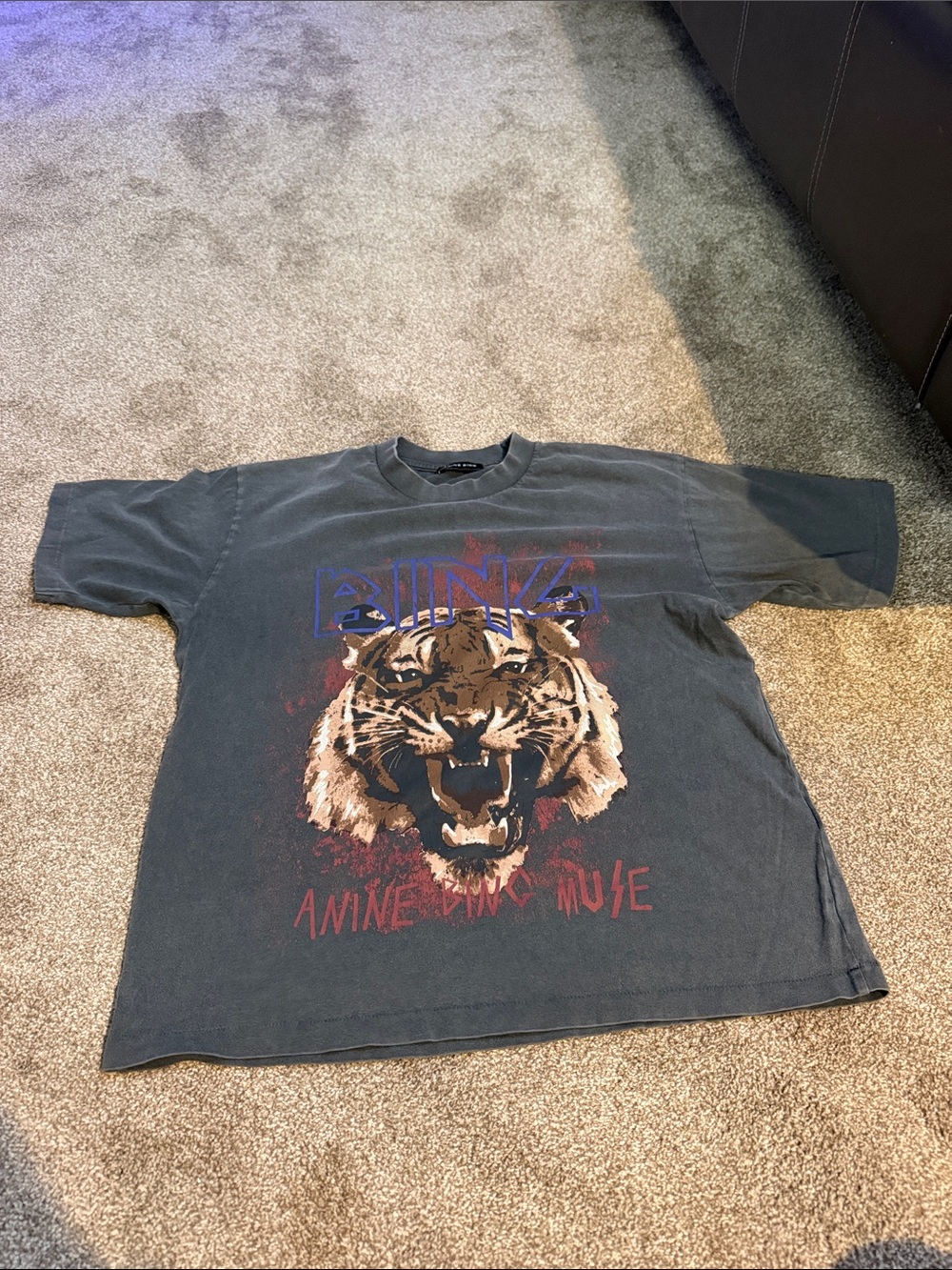 Anine Bing Black Graphic Tiger Short Sleeve Tee